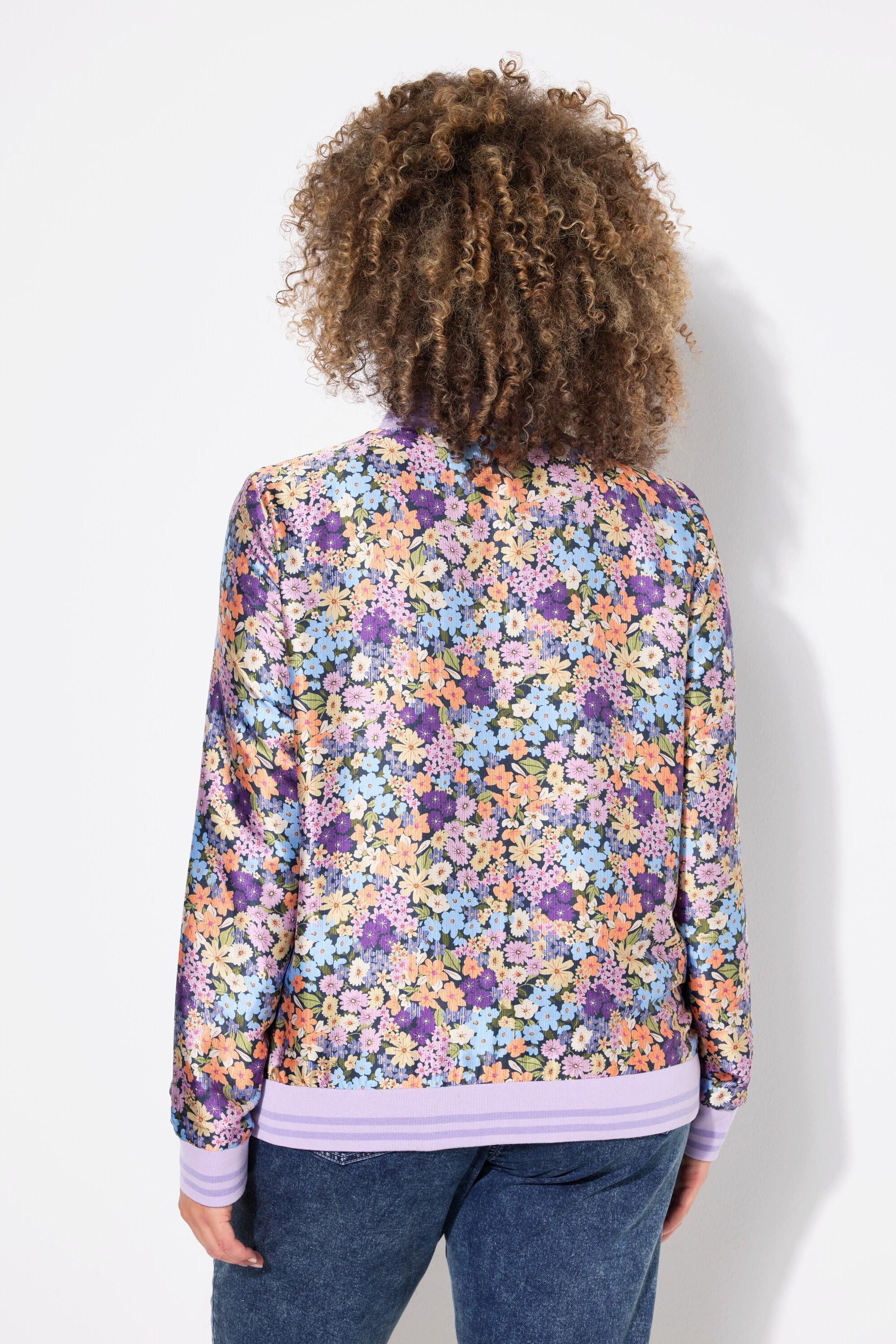 Ulla Popken Wendeblouson Blüten Uni Collegekragen Rippbündchen  