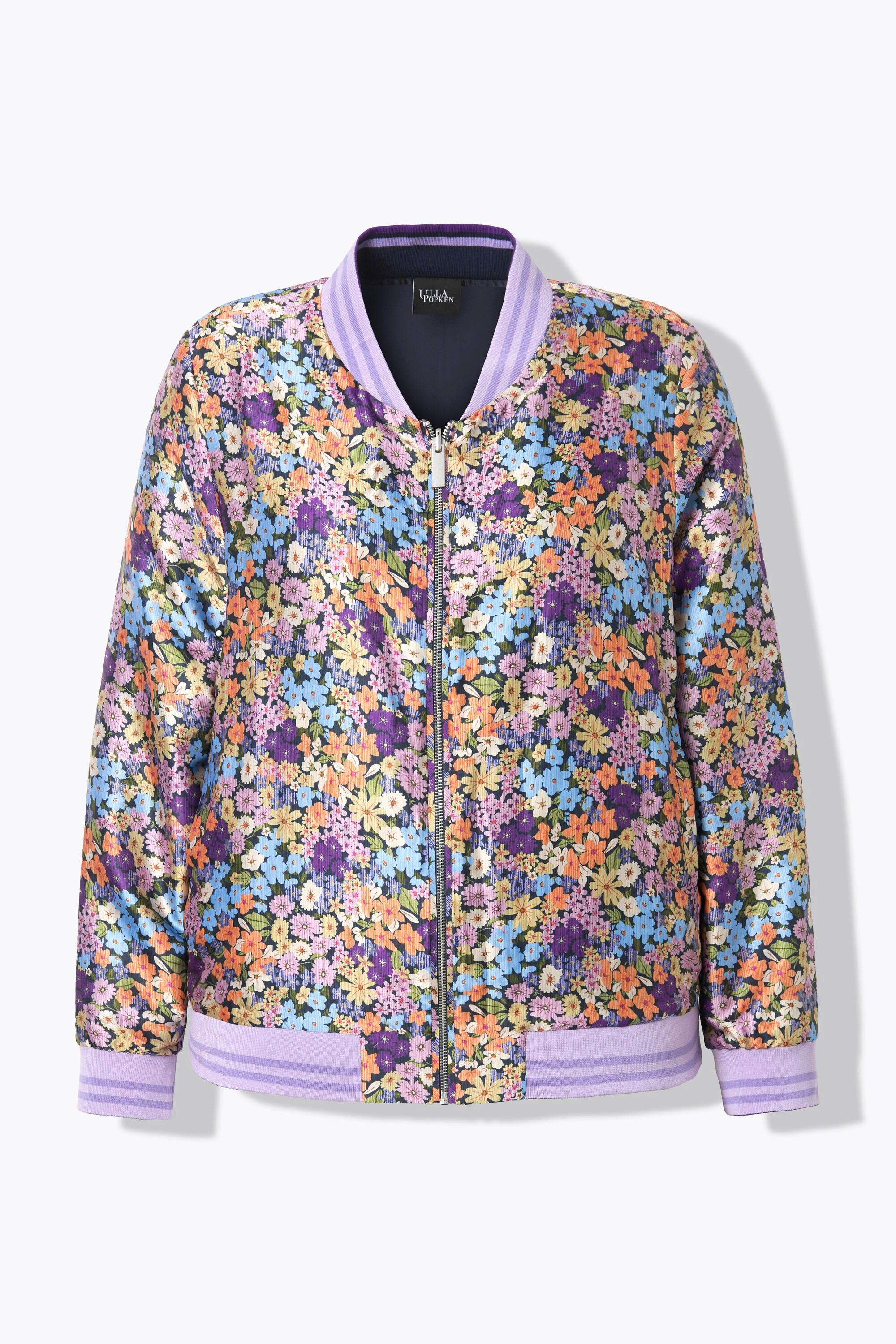 Ulla Popken Wendeblouson Blüten Uni Collegekragen Rippbündchen  