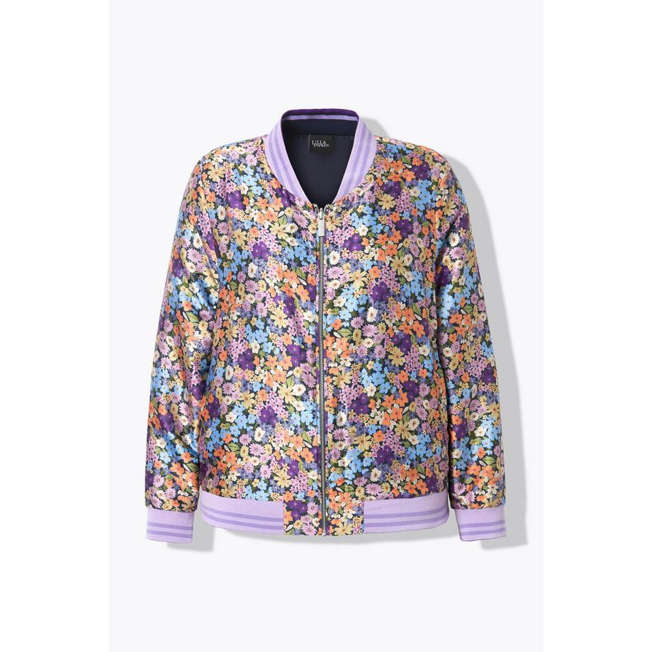 Ulla Popken Blouson Réversible Fleurs Uni Col Teddy Bords-Côtes  