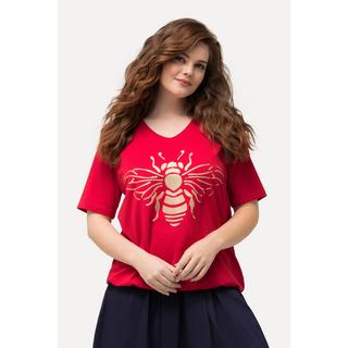 Ulla Popken  T-shirt à manches courtes, avec col V et base élastique. Imprimé abeilles 