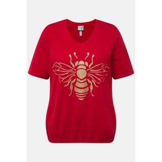 Ulla Popken  T-shirt à manches courtes, avec col V et base élastique. Imprimé abeilles 