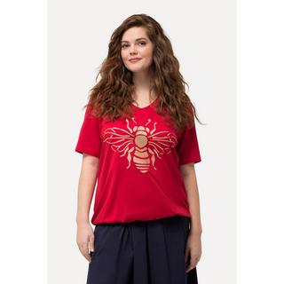 Ulla Popken  T-shirt à manches courtes, avec col V et base élastique. Imprimé abeilles 