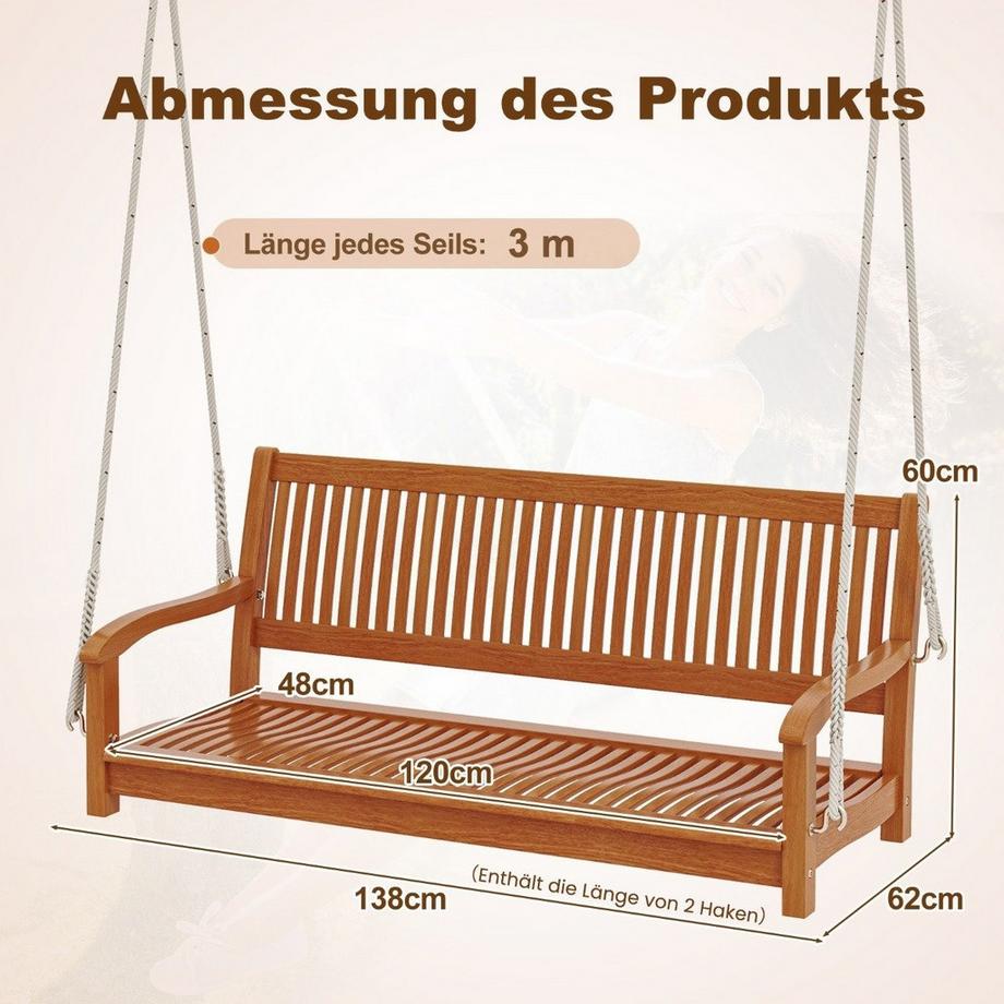 Northix Balancelle 2 places jusqu'à 360 kg de capacité de charge Balancelle de véranda en bois d'acacia  