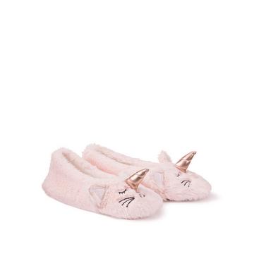 Chaussons peluche tête de chat licorne