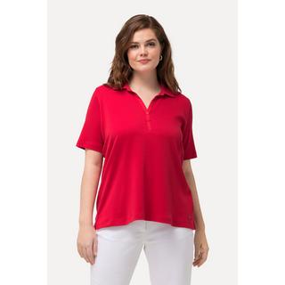 Ulla Popken Poloshirt Webkragen Knopfleiste Halbarm  
