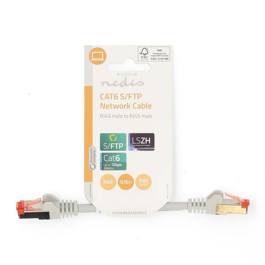 Nedis  Câble réseau CAT6 | RJ45 Mâle | RJ45 Mâle | S/FTP | 0,15 m | Rond | LSZH | Gris | Étiquette 