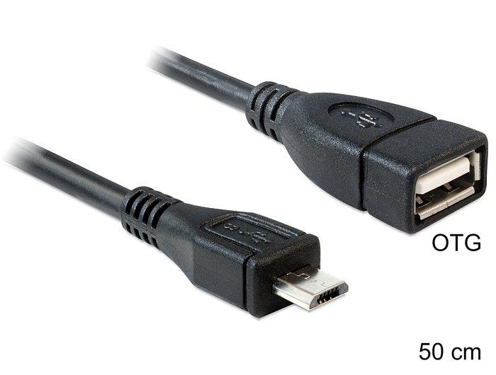 DeLock  50cm USB micro-B/USB2.0-A cavo USB 0,5 m Micro-USB B USB A Nero 