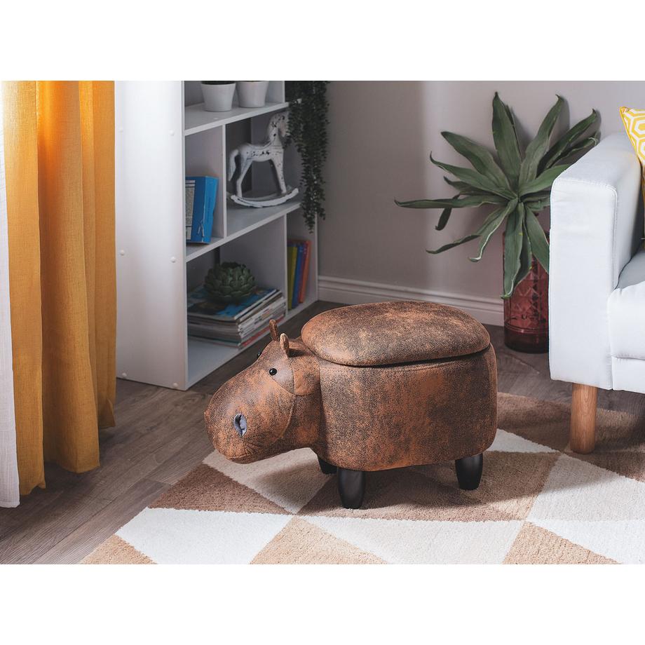 Beliani Tabouret de rangement animal en Cuir PU Rustique HIPPO  