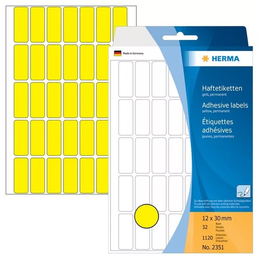 HERMA – Etiketten 12×30mm 2351 gelb 1120 Stück, One Size
