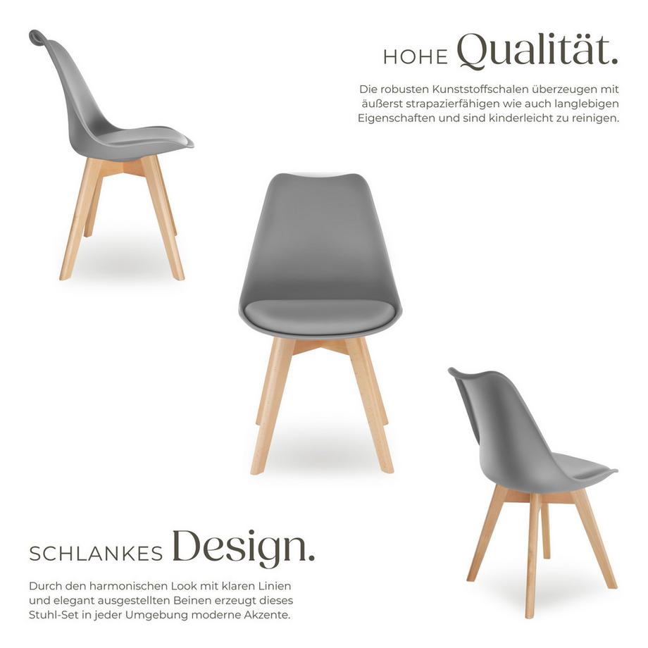 Tectake Set Esszimmerstuhl Frederikke Scandi-Design gepolsterte Sitzfläche, ergonomische Form  