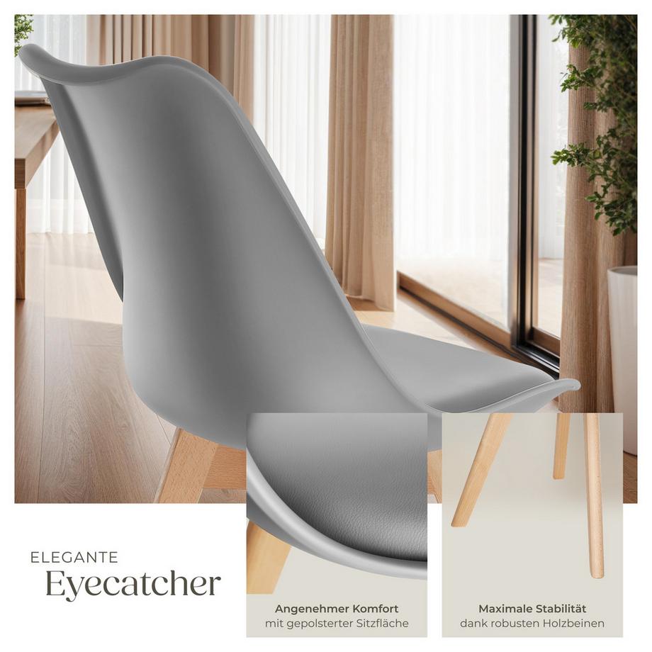 Tectake Set Esszimmerstuhl Frederikke Scandi-Design gepolsterte Sitzfläche, ergonomische Form  