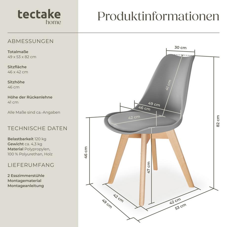 Tectake Set di sedie per sala da pranzo Friederike  Design scandinavo  