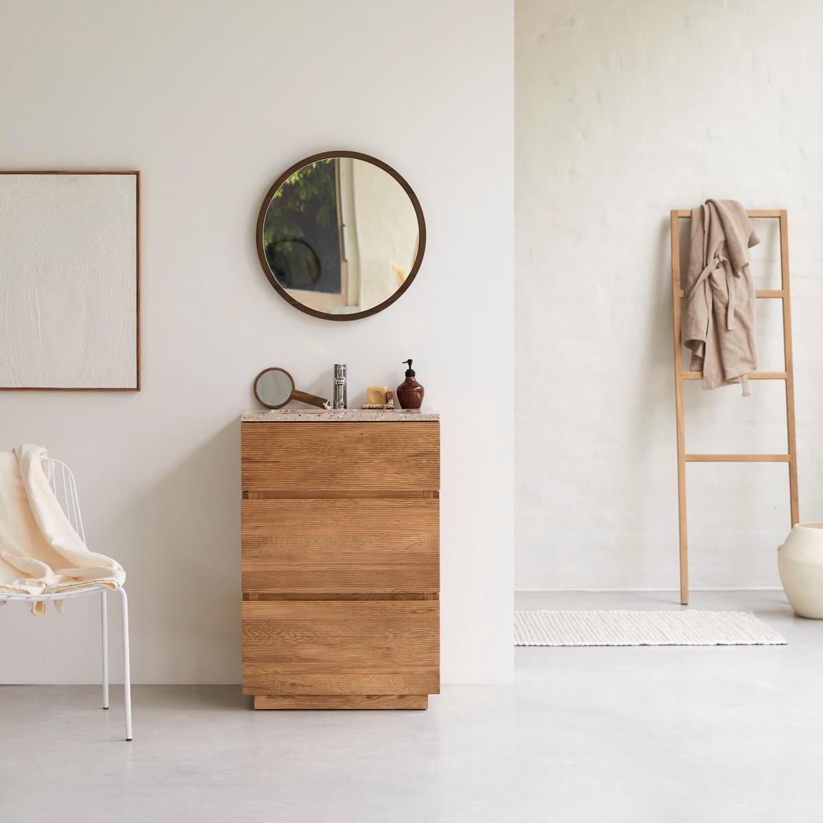 Tikamoon Mobile per il bagno in legno di acacia massello e battuto di terrazzo premium pink da 60 cm Karl  