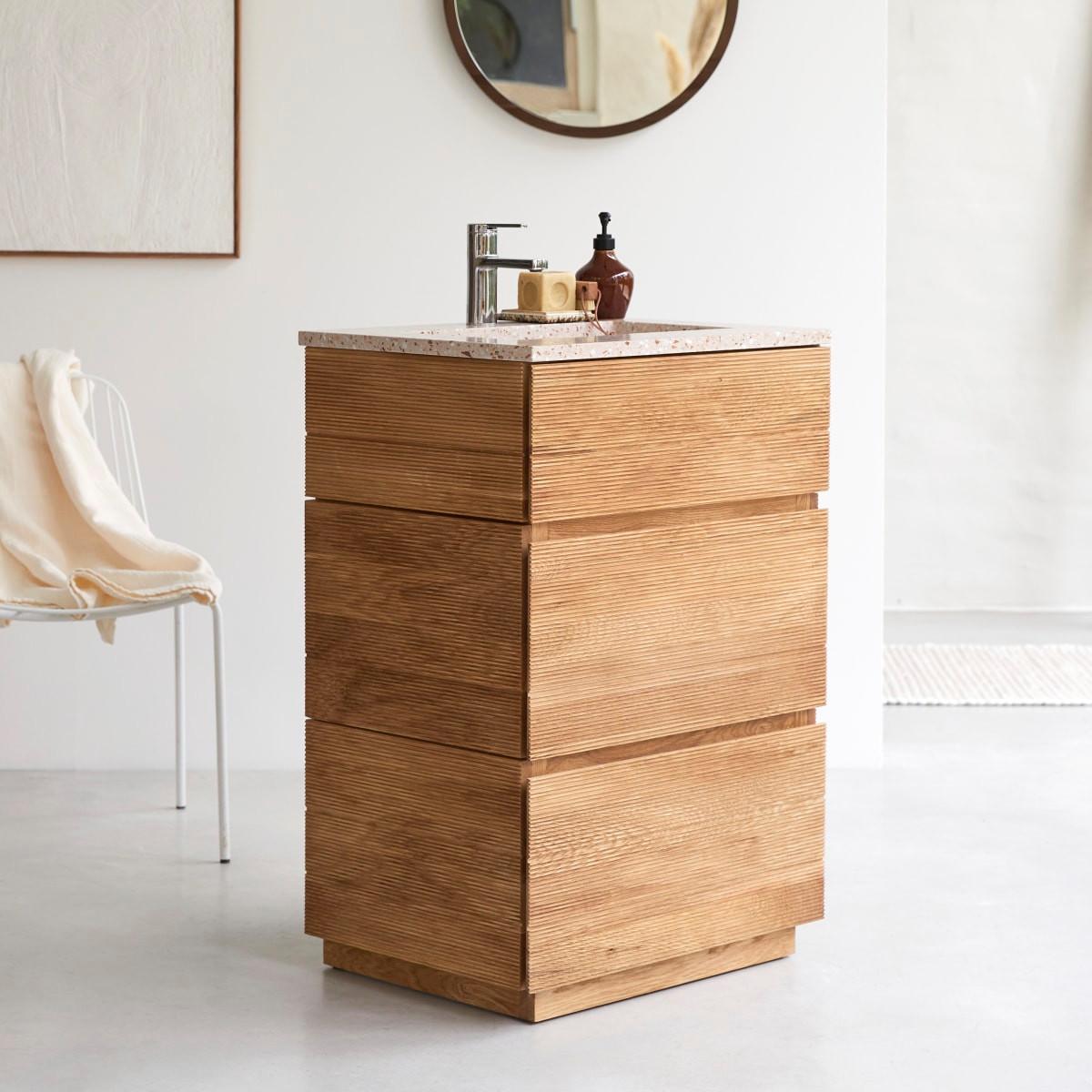 Tikamoon Mobile per il bagno in legno di acacia massello e battuto di terrazzo premium pink da 60 cm Karl  