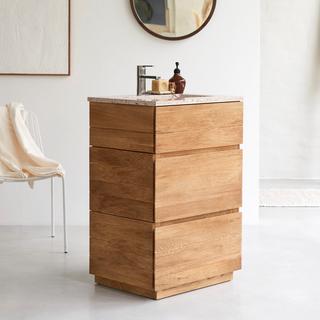 Tikamoon Mobile per il bagno in legno di acacia massello e battuto di terrazzo premium pink da 60 cm Karl  