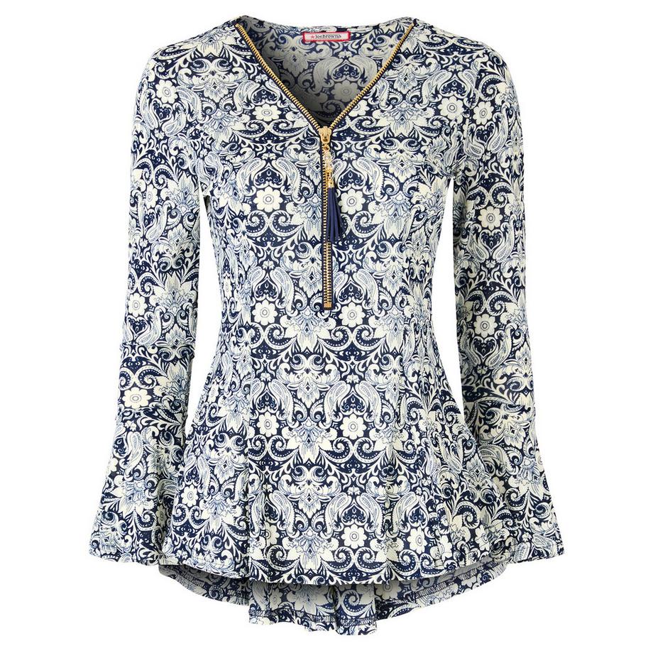 Joe Browns Top Cerniera Sovrapposizione Pizzo Maniche a Tromba  