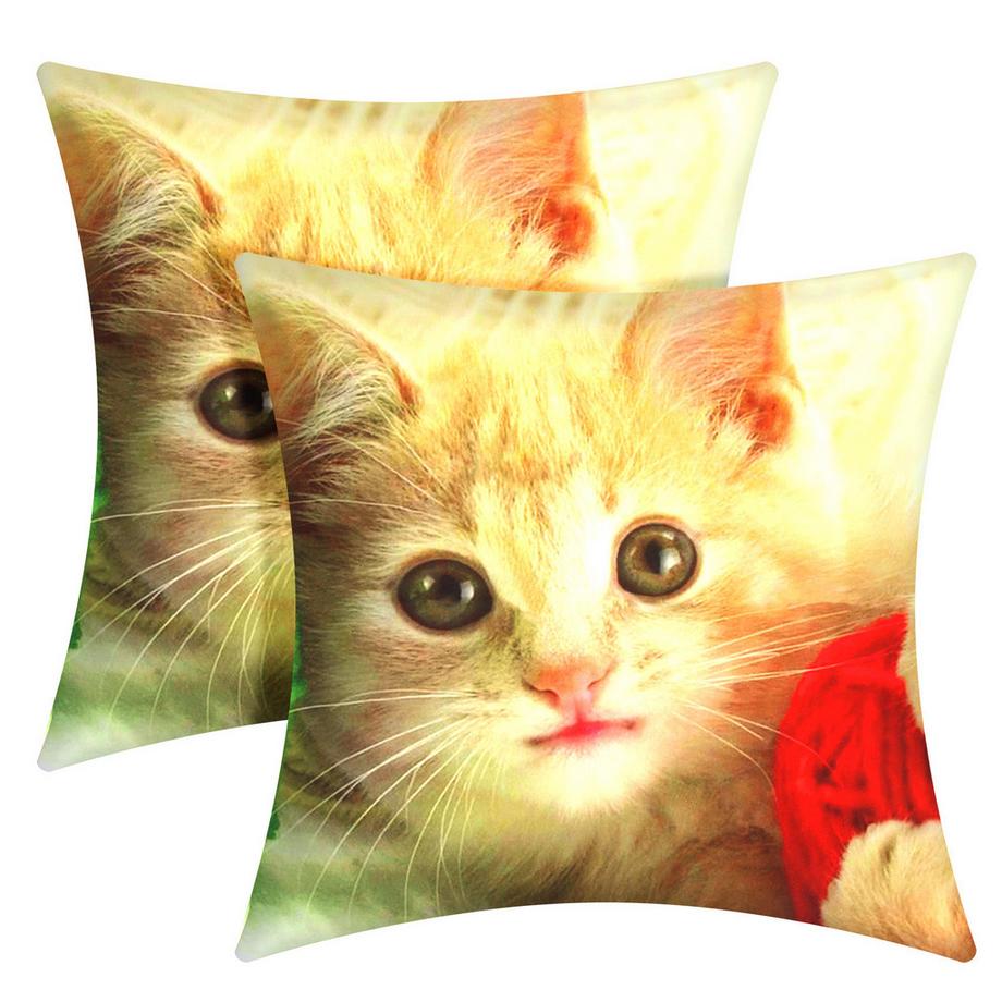 Avizar 2 Stk. Kissenbezüge Kätzchen Wollknäuel  