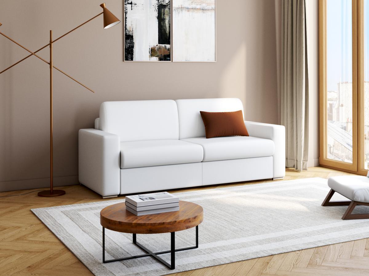 LINEA SOFA Canapé 4 places convertible express en simili blanc - Couchage lattes larges 160 cm - Matelas 18 cm avec mémoire de forme CALITO  