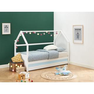 Vente-unique Lit gigogne cabane 2 x 90 x 190 cm - Pin - Blanc + Matelas - HURRA  