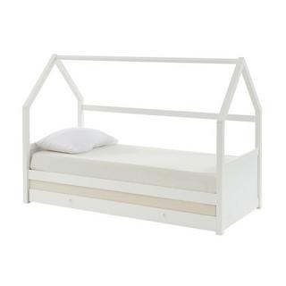Vente-unique Ausziehbett Hausbett mit Matratze - Kiefernholz - 2 x 90 x 190 cm - Weiß - HURRA  