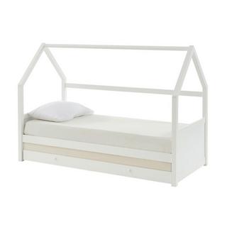 Vente-unique Lit gigogne cabane 2 x 90 x 190 cm - Pin - Blanc + Matelas - HURRA  