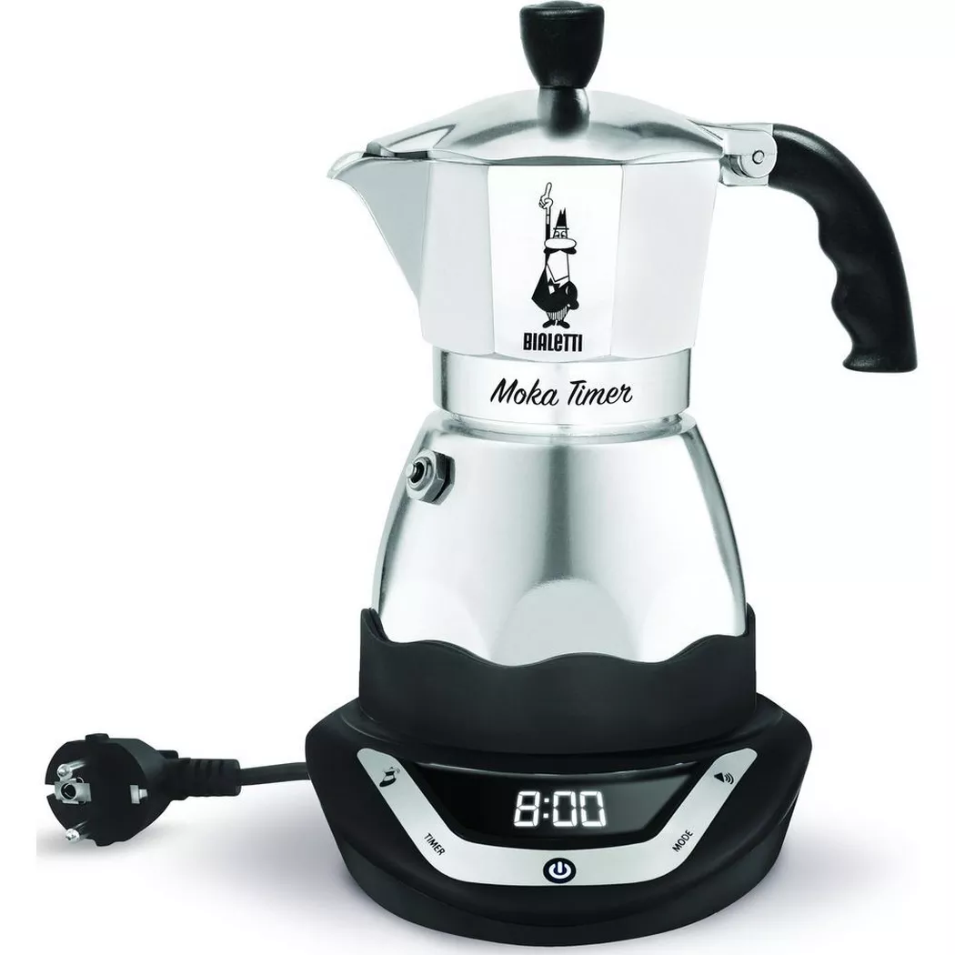 Bialetti Aluminium Espressokocher Moka Timer, 6 Tassen