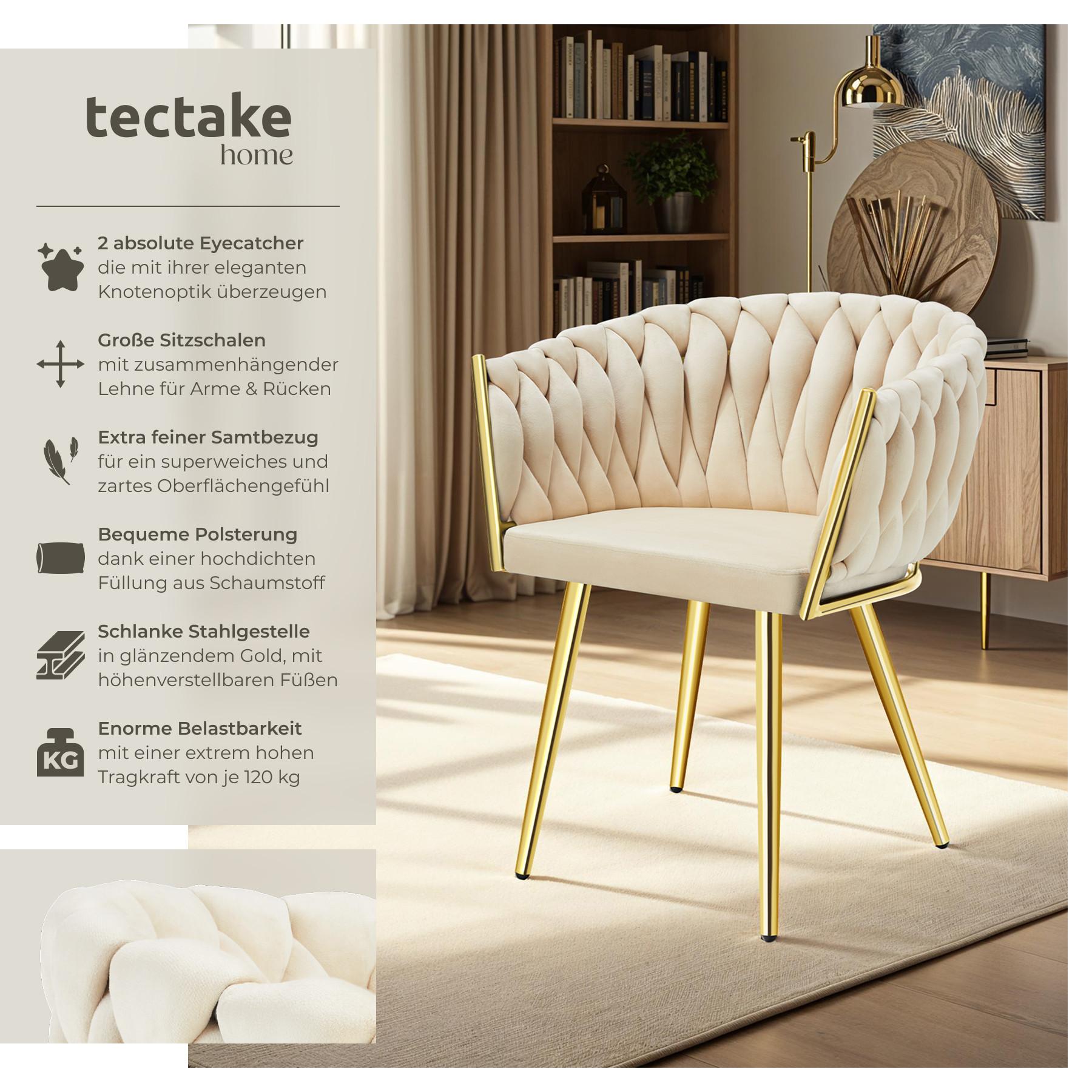 Tectake Lot de chaises de salle à manger ASTANO rembourrée avec revêtement en velours et design noué  