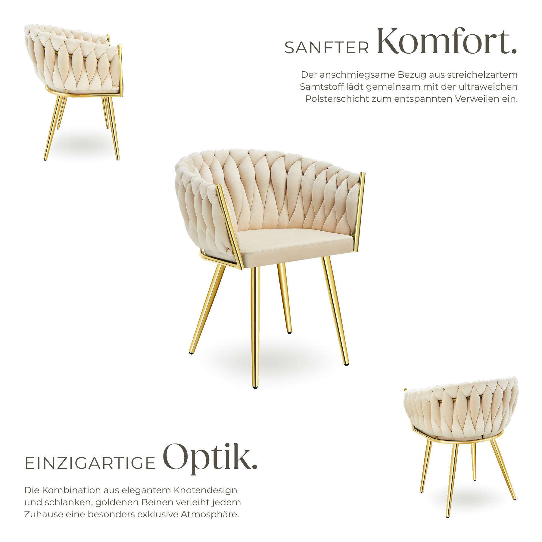 Tectake Lot de chaises de salle à manger ASTANO rembourrée avec revêtement en velours et design noué  