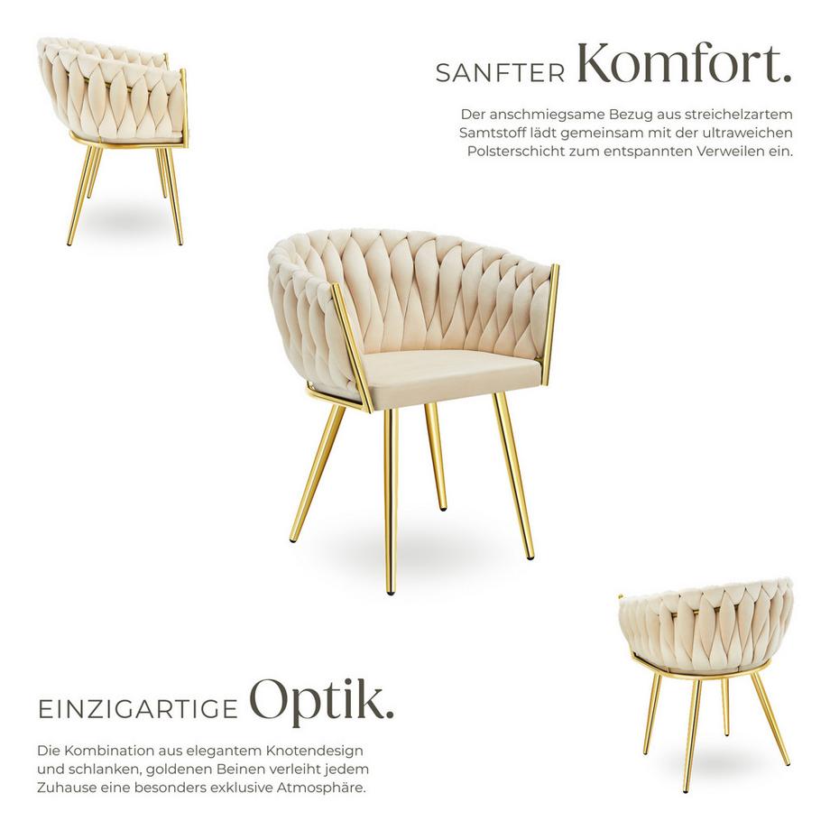 Tectake Set Esszimmerstuhl Astano gepolstert, mit Samtbezug, Knotendesign durchgehende Lehne  