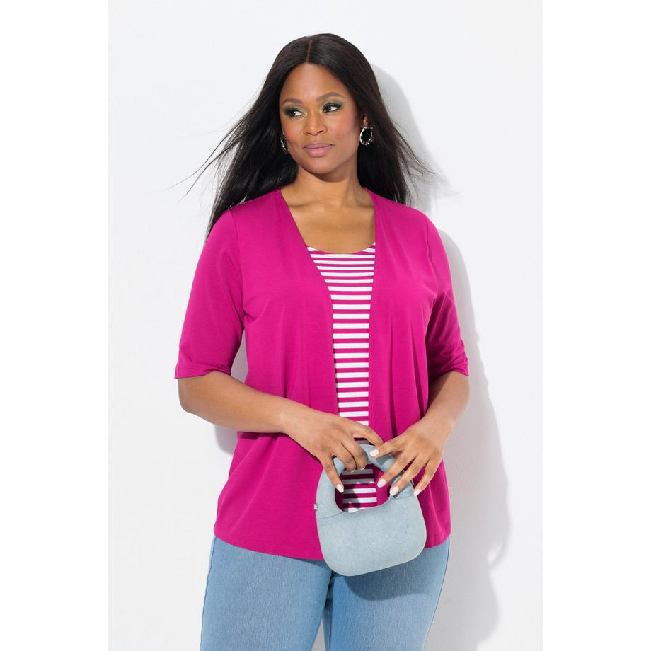 Ulla Popken T-shirt 2 en 1 Rayé Col Rond Manches Courtes  