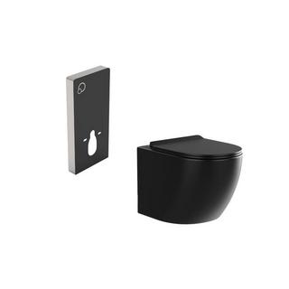 Vente-unique Pack WC suspendu avec bâti-support décoratif - Noir mat - JAVOINE  