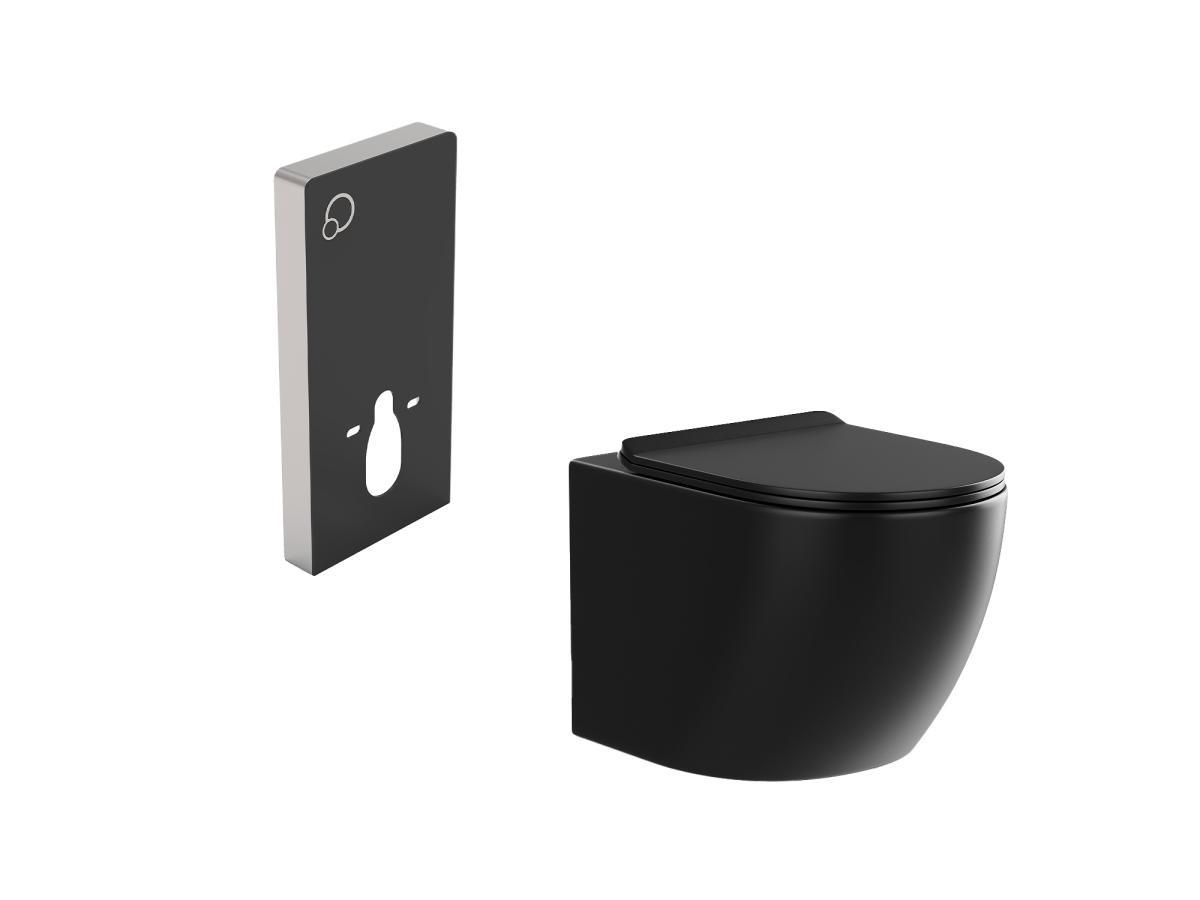 Vente-unique Pack WC suspendu avec bâti-support décoratif - Noir mat - JAVOINE  