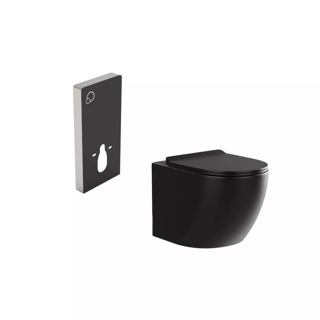 Vente-unique Wall-Hung WC Pack With Decorative Concealed Cistern Frame - Matt Black