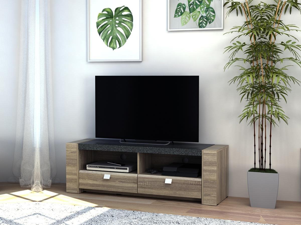 Vente-unique Mobile TV con 2 nicchie e 2 cassetti in MDF ripiano effetto granito - METEORITE  