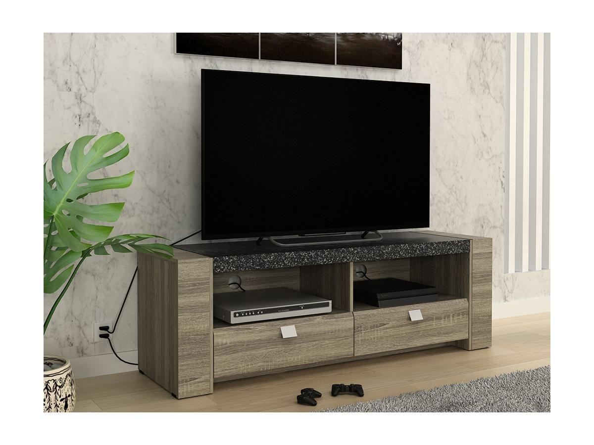 Vente-unique Mobile TV con 2 nicchie e 2 cassetti in MDF ripiano effetto granito - METEORITE  