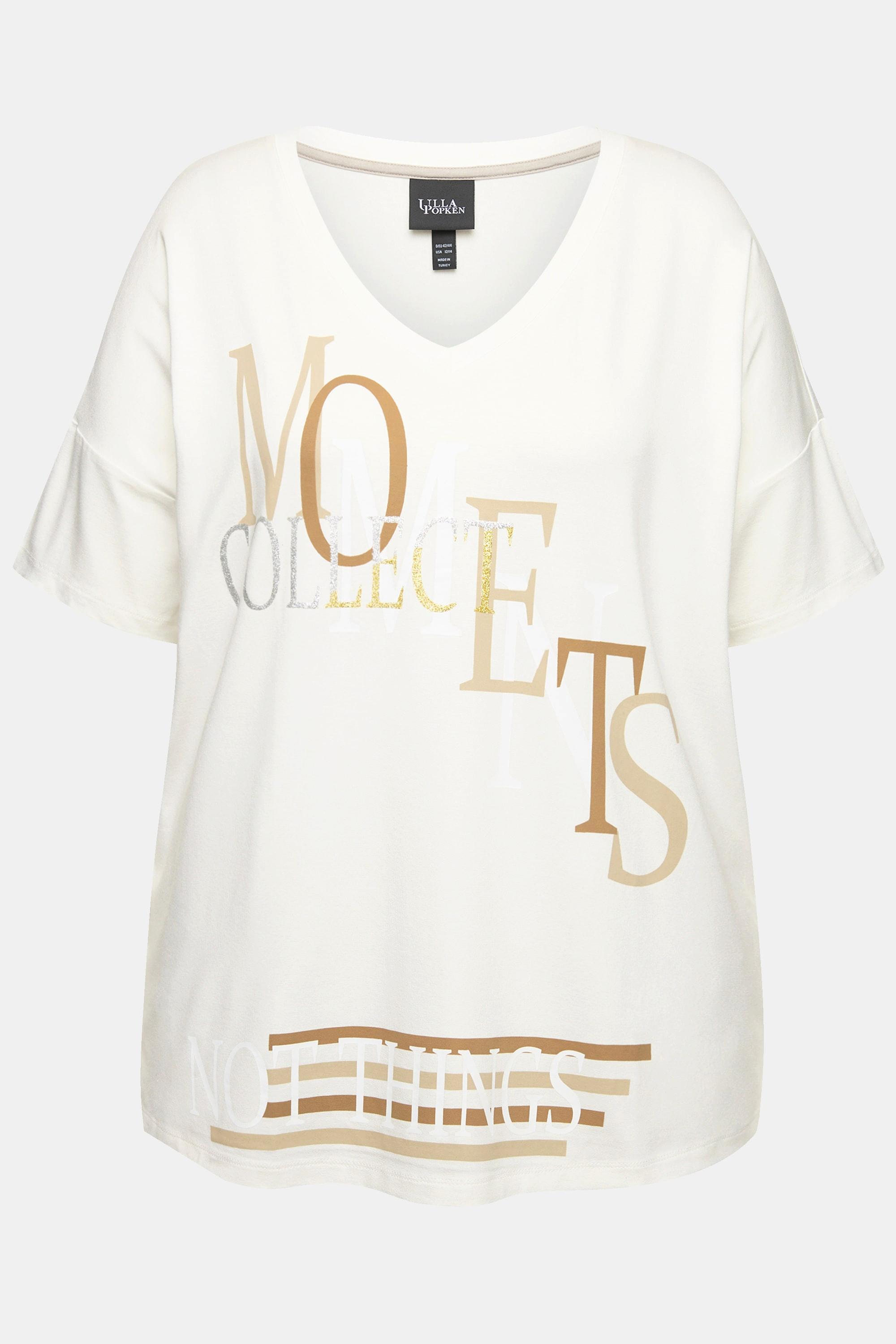 Ulla Popken  T-shirt con scritta, scollo a V e mezze maniche 