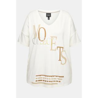 Ulla Popken  T-shirt con scritta, scollo a V e mezze maniche 