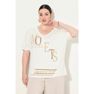 Ulla Popken  T-shirt con scritta, scollo a V e mezze maniche 