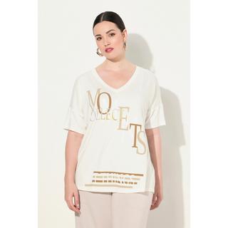 Ulla Popken  T-shirt con scritta, scollo a V e mezze maniche 