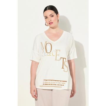 T-shirt con scritta, scollo a V e mezze maniche