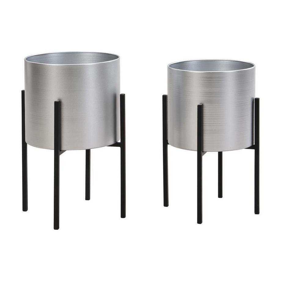 Vente-unique 2er-Set - Übertöpfe mit Gestell - Metall - 25 x 39 & 23 x 35,5 - Silberfarben & Schwarz - EDMEE  