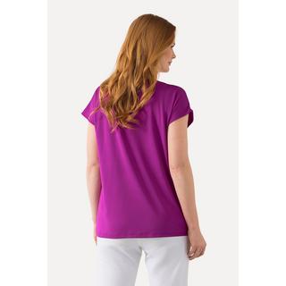 Ulla Popken  T-shirt sans manches au tombé fluide, coupe Classic Fit décolleté en V et effet drapé 