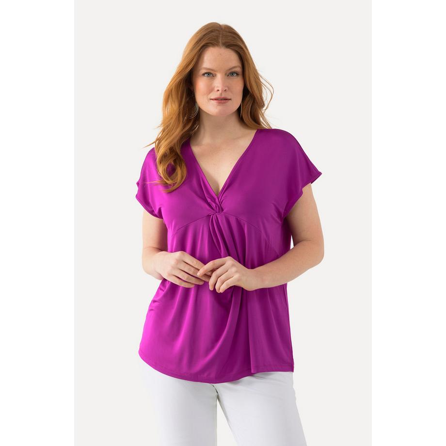 Ulla Popken T-shirt sans manches Classic Fit décolleté en V effet drapé  