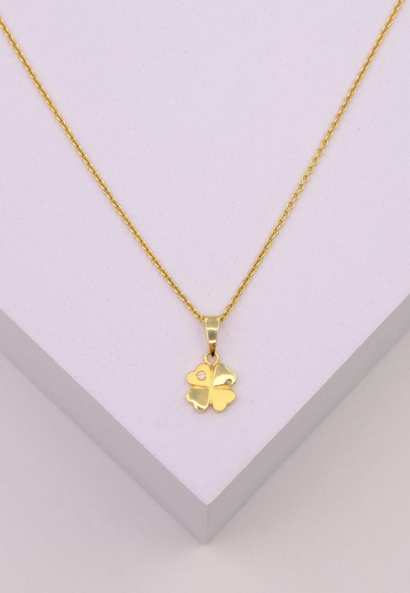MUAU Schmuck  Diamantanhänger Kleeblatt Gelbgold 750 Brillant 0.01.00ct. 15x8mm 