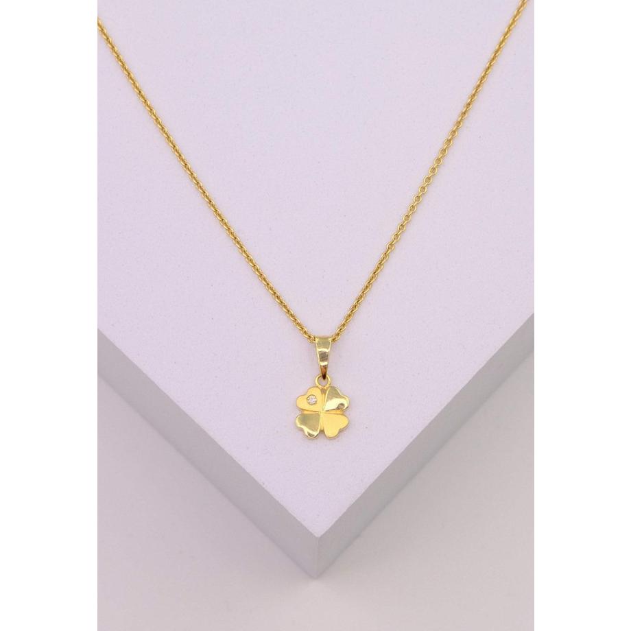 MUAU Schmuck  Diamantanhänger Kleeblatt Gelbgold 750 Brillant 0.01.00ct. 15x8mm 