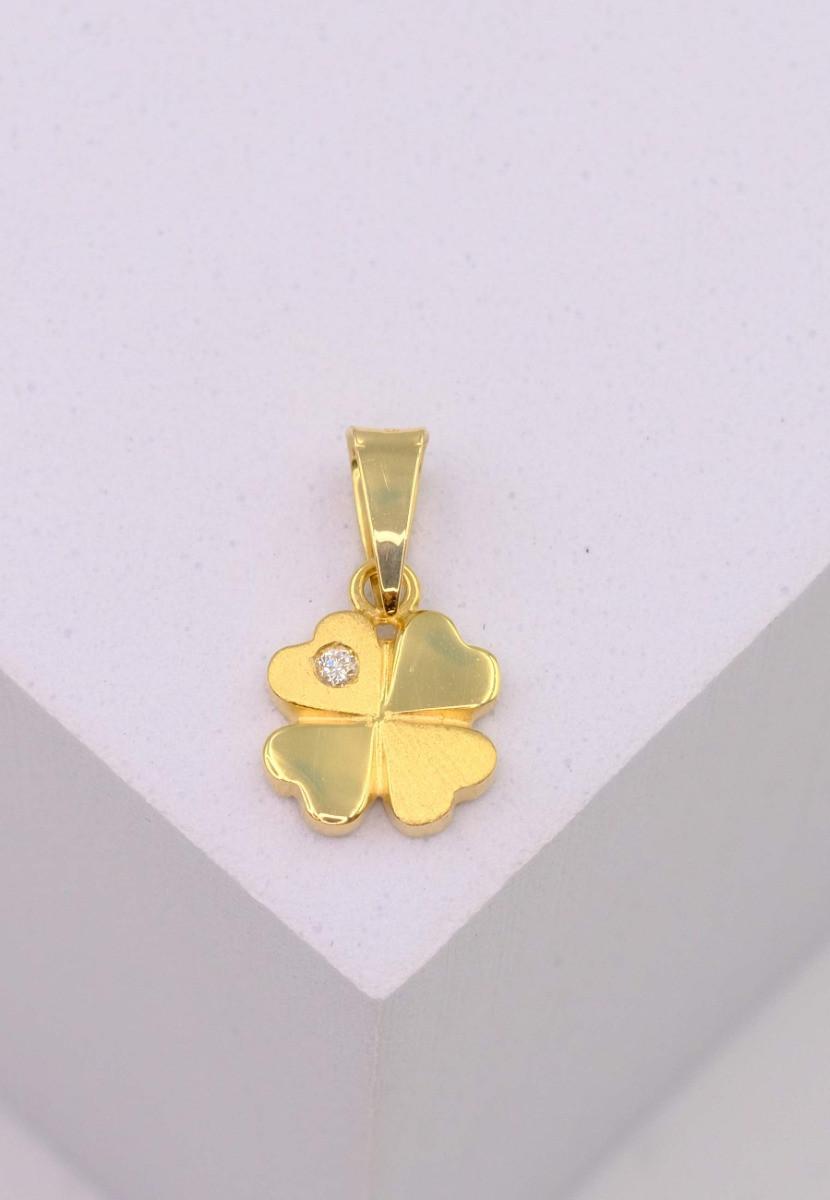 MUAU Schmuck  Pendentif diamant trèfle or jaune 750 brillant 0.01.00ct. 15x8mm 