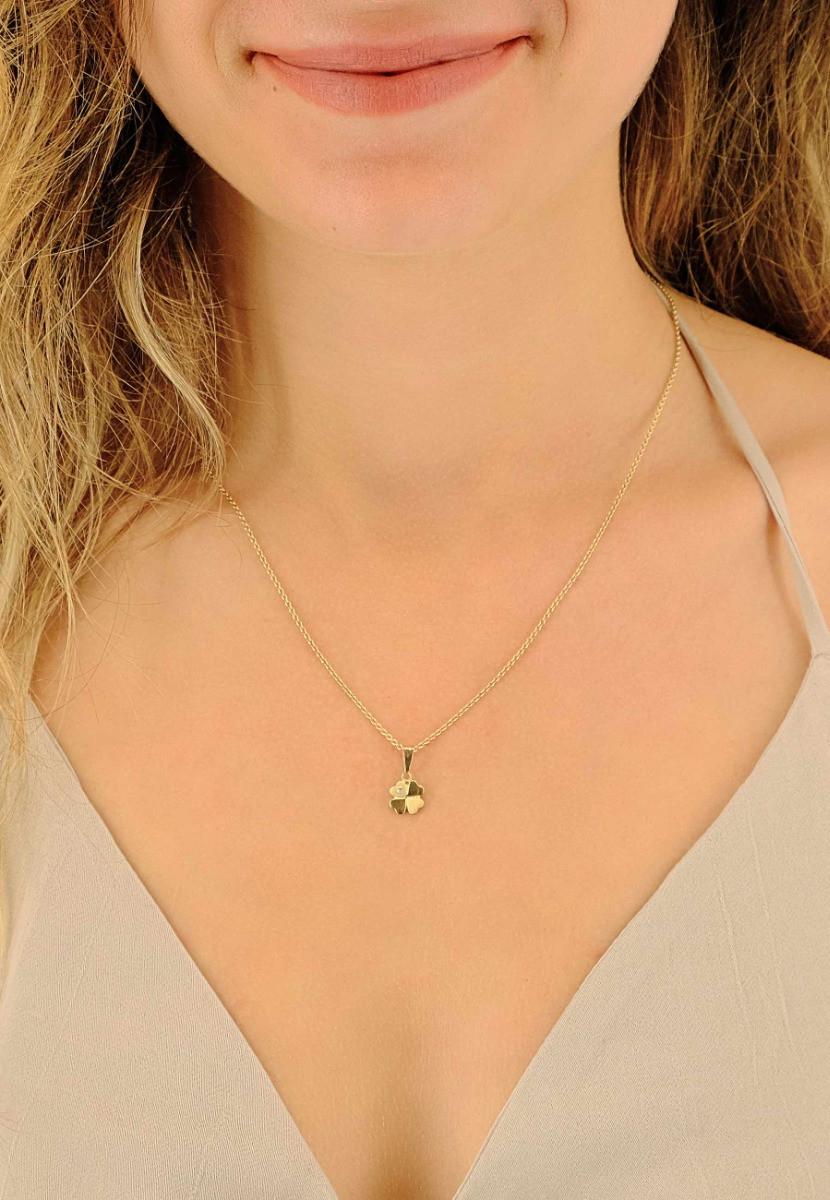 MUAU Schmuck  Diamantanhänger Kleeblatt Gelbgold 750 Brillant 0.01.00ct. 15x8mm 