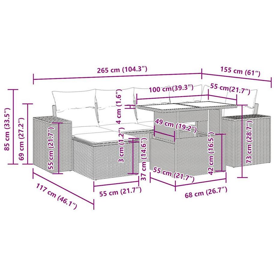 VidaXL Ensemble de canapés de jardin rotin synthétique  