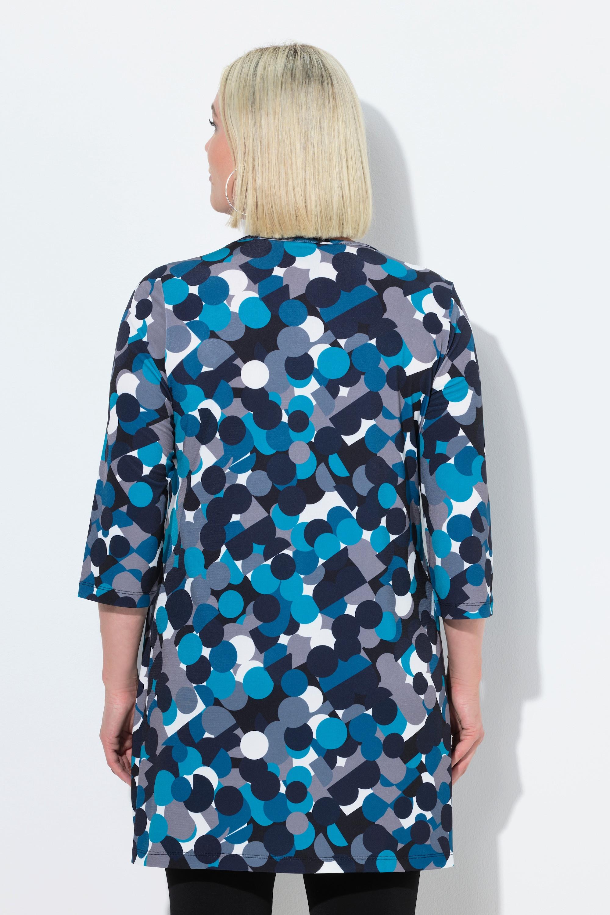 Ulla Popken Maglia lunga dal taglio svasato con pallini scollo a V maniche a 3/4  