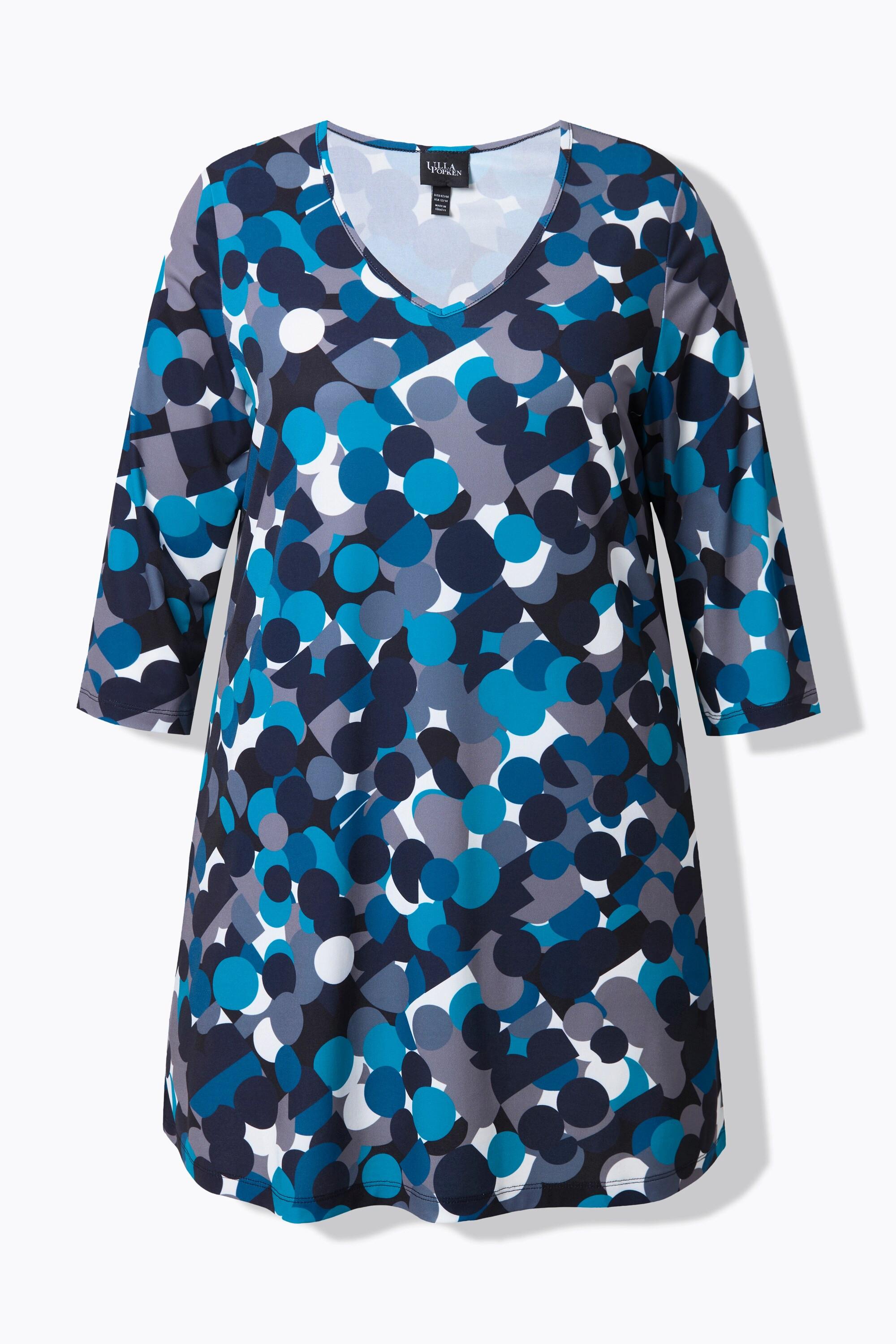 Ulla Popken Maglia lunga dal taglio svasato con pallini scollo a V maniche a 3/4  